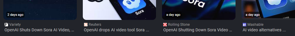 Thumbnail of Sora shutdown article previews